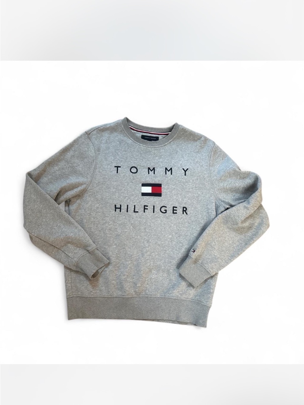 Tommy Hilfiger Grey Crewneck Sweatshirt with Flag Logo